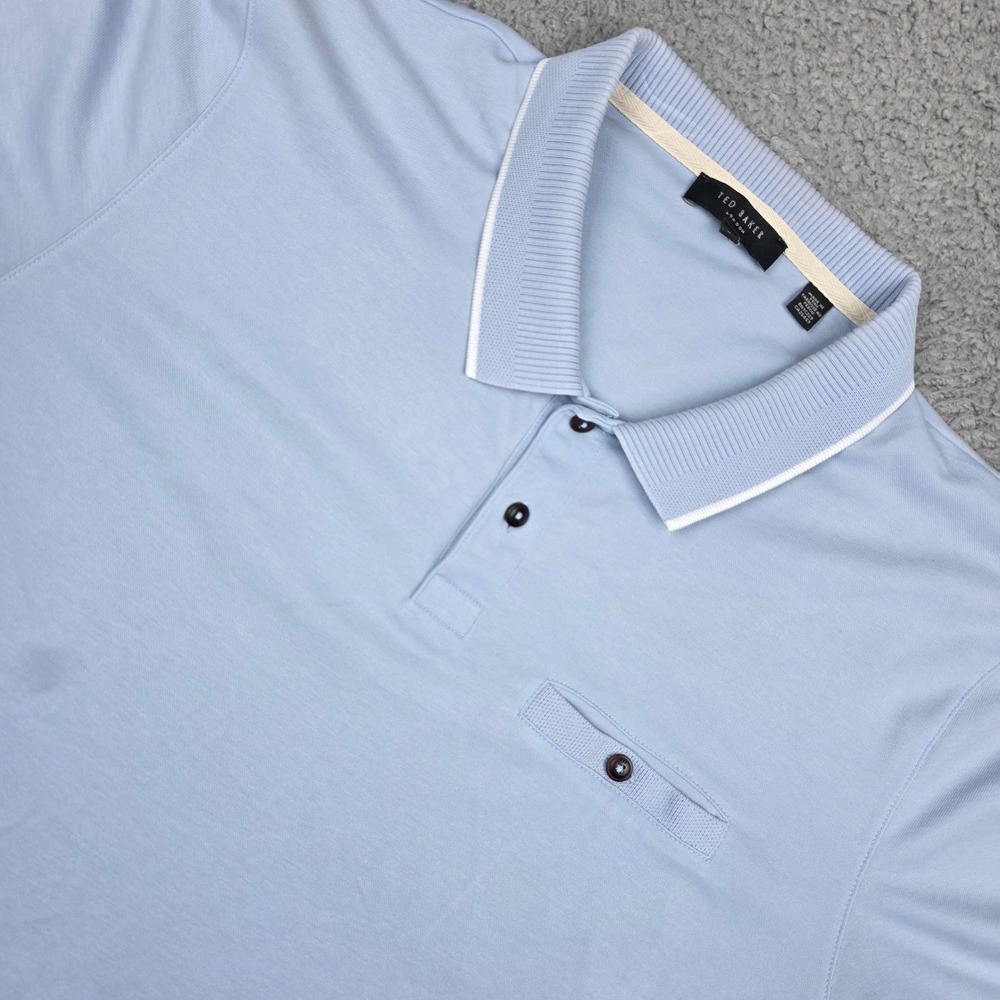 Ted Baker Polo Shirt Mens 6 XXL Light Blue Short Sleeve Cotton Blend Pocket